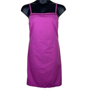 🔥Ann Taylor Loft Gingham Check Embroidered Sleeveless Dress Raspberry Size 14